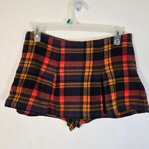 Free People Someday Plaid Mini Skort Women's 2 Orange Navy Heritage Y2K Academia